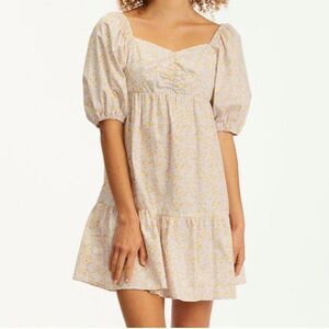 Billabong Be Mine Blue Yellow Floral Babydoll Mini Dress NEW